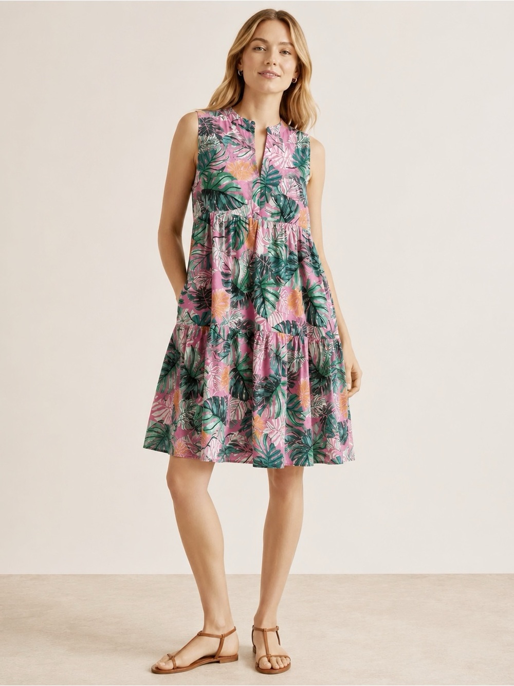 Shannon Passero Woman Tropical Relax Tiered Sleeveless Mini Dress LARGE Boho
